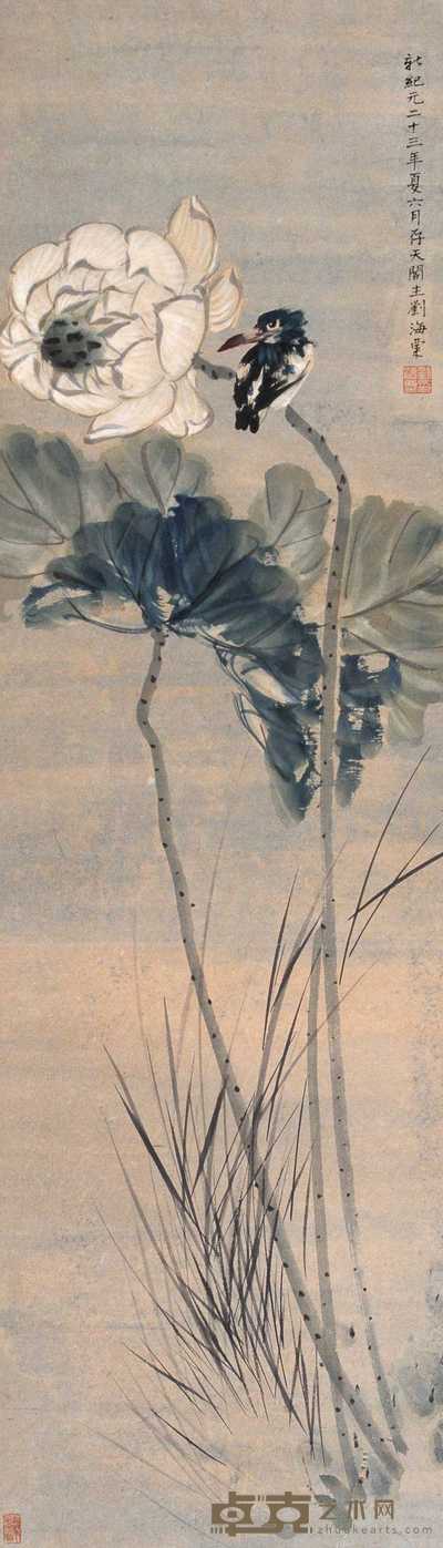刘海粟 1923年作 河塘清趣 镜心 113×32cm